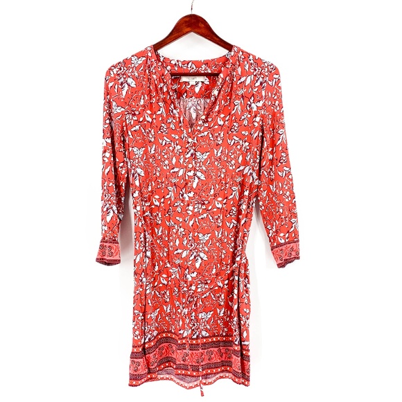 LOFT Dresses & Skirts - Loft Red Floral Long Sleeve Tie Waist Dress